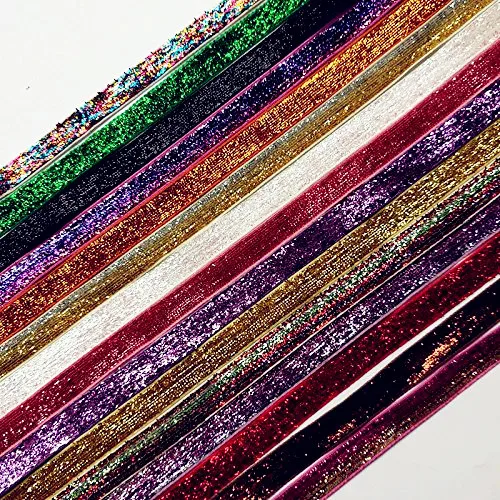 

suoja (5Yards/lot) 3/8" 10mm Glitter Velvet Ribbon Headband Clips Bow Wedding Christmas Decoration Pick Colors