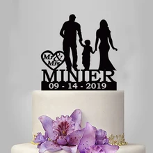 1 Piece Custom Name Date Acrylic Cake Topper Bride Groom a Boy Family of Three For Wedding Anniversary Cake Decoration YC-057