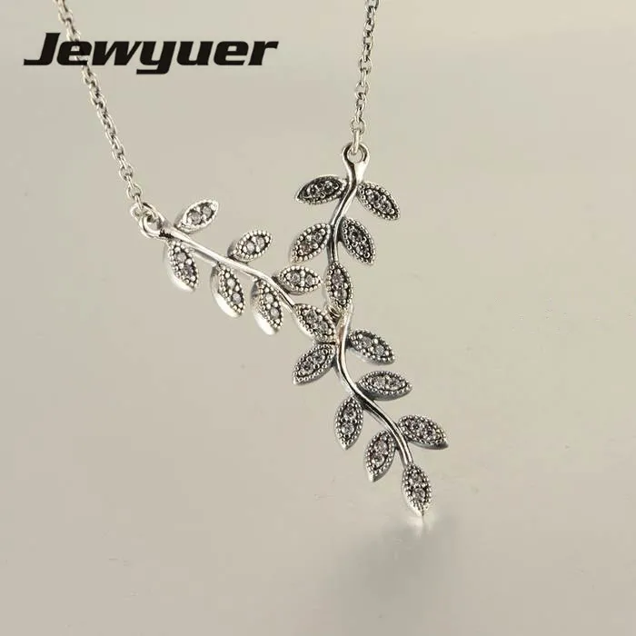 

Leaves collier Pendants Necklaces for Women 925 Sterling Silver link chain Necklace Women Fine Jewelry Jewyuer wholesale NC004