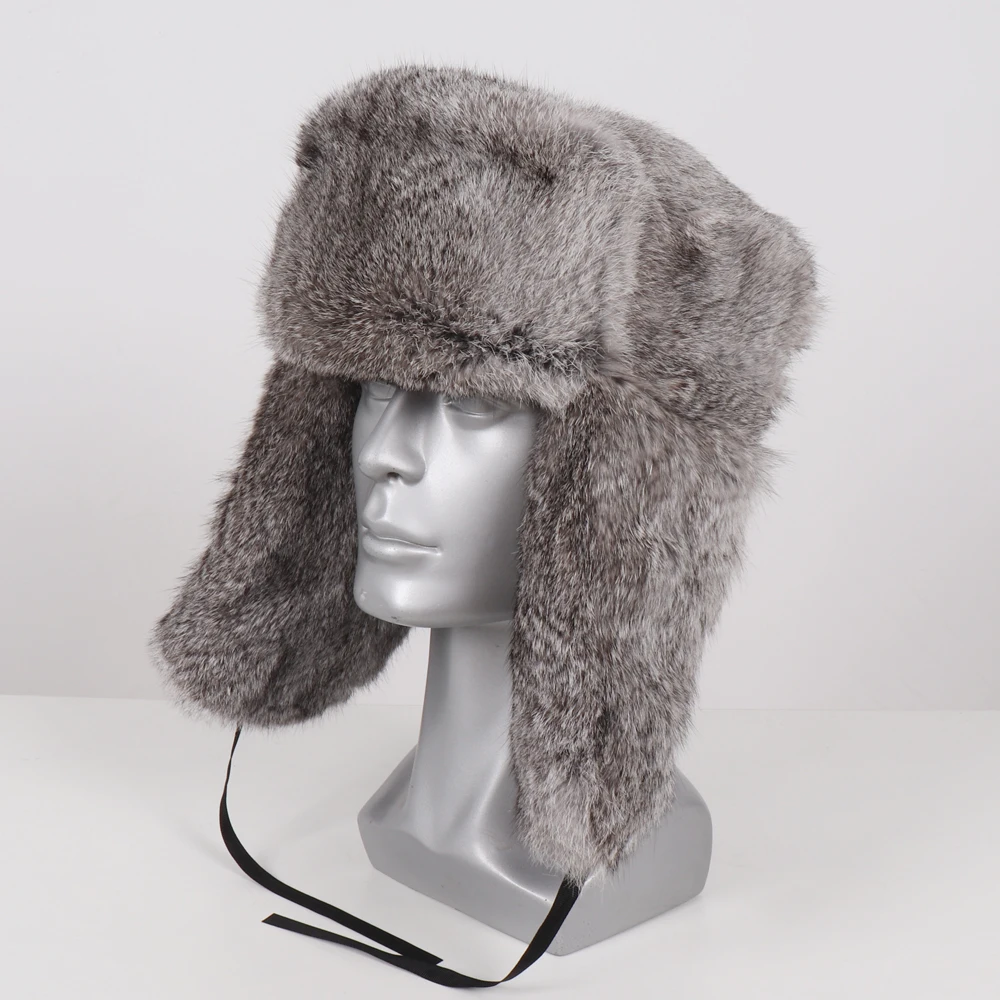 Русский охотник, шапка для мужчин из натурального меха, утолщенная Мужская зимняя шапка из натурального кроличьего меха, зимние уличные кожаные шапки-бомберы для мужчин