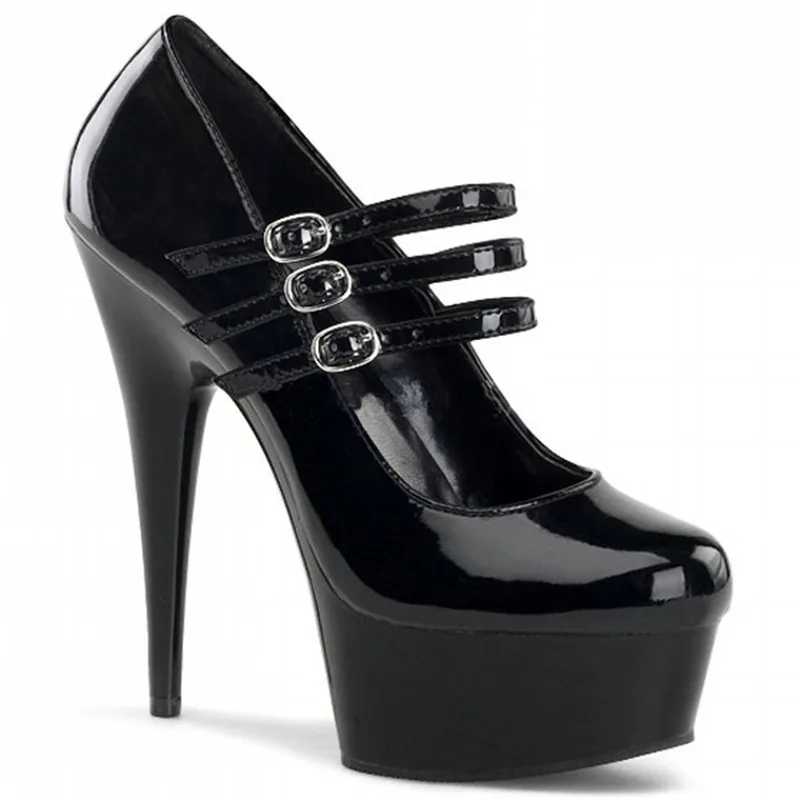 Туфли на высоком каблуке 15 см тонкие туфли на платформе, красного и черного цвета лакированные туфли на платформе, Каблук 5 см, Шпилька 3/4 дюйма, ремешок на щиколотке - Цвет: Черный