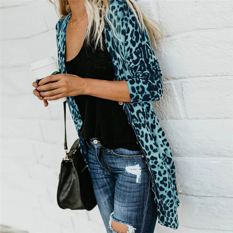  Fashion Womens Autumn Winter Casual Long Sleeve Leopard Print Fashion Coat Bllouse T-Shirt Tops Long coat New Arrival#4F01 (3)