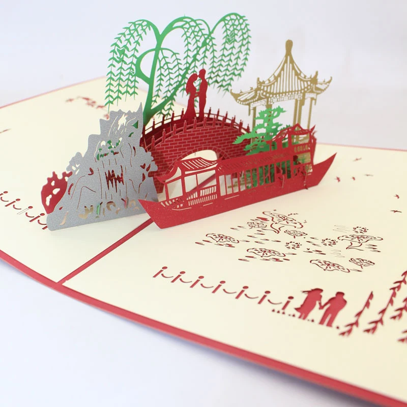  3D Laser Cut Handmade Ramantic River Bridge Lover Paper Invitation Greeting Cards PostCard Wedding  - 33057560732