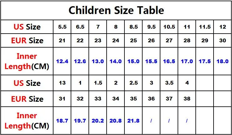 us girls shoe sizes