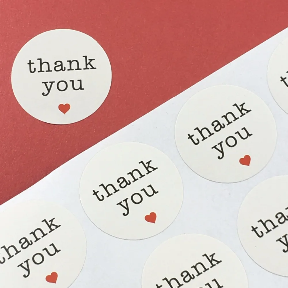 White "thank you" Labels 5000PC/Lot Little Red Heart Sticker Labels