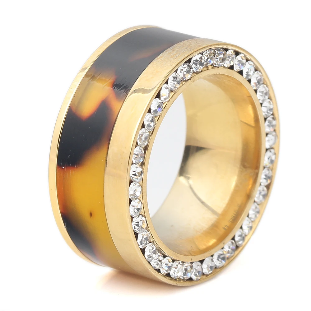 10 мм ширина бренд Дизайн Стразы 316L нержавеющая сталь кольца для женщин золото цвет свадебные украшения