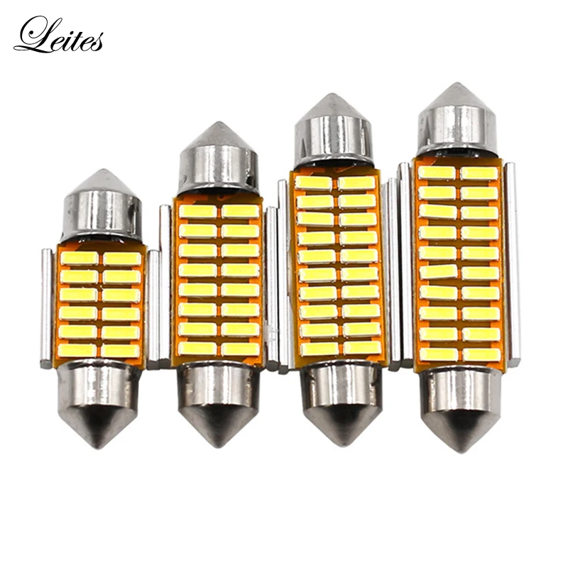 100pcs Festoon 28mm31mm36mm39mm41mm 12SMD 4014 Wedge LED Bulbs C10W C5W Festoon Mirror Dome Reading Door Number Lamp White (4)