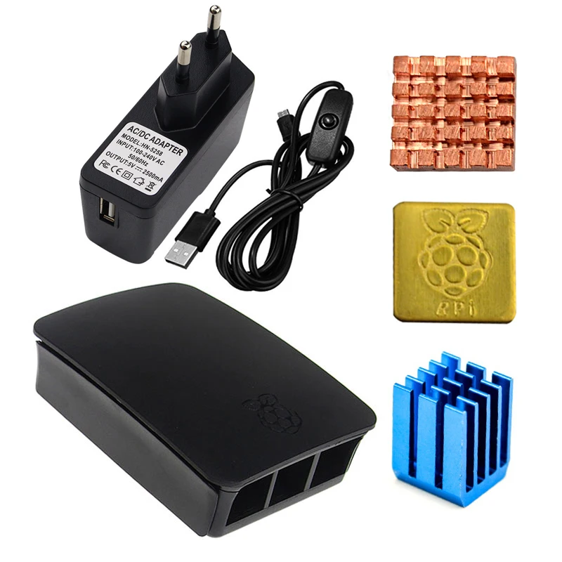 For Raspberry Pi 3 Model B+ Plus Case+ On Off Switch Micro Usb Cable+ Heat Sink+ 5v 2.5a Usb Charger Adapter Enclosure Kit