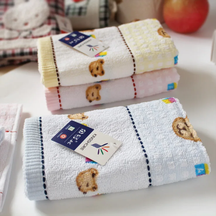 

100% Pure cotton children's small towel cartoon bear towel handkerchief soft good water absorption portable for travel