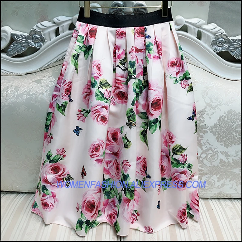 Новая мода взлетно-посадочной полосы 2018 дизайнерская юбка Для женщин Великолепная роза с цветочным принтом юбка