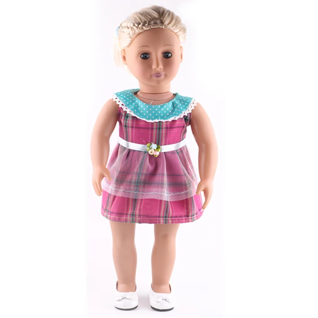 Main Mignon Sans Manches À Carreaux Robe Outfit Vêtements de Poupée pour 18 \u0027\u0027American