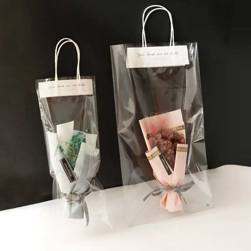 

INS 10 Pcs/lot Clear Waterproof Flower Wrapping Gift Packaging Bags with Handle for Wedding Birthday Holiday Flower Bouquet DIY