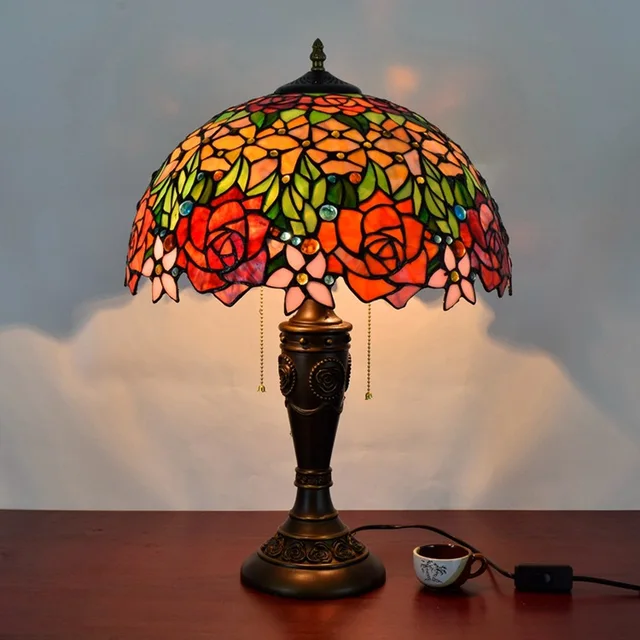 16 Inch Rose Flowers Tiffany Table Lamp Country Style Stained Gl 16 Inch Rose Flowers Tiffany Table Lamp Country Style Stained Gl For Bedroom Bedside E27 110 240v