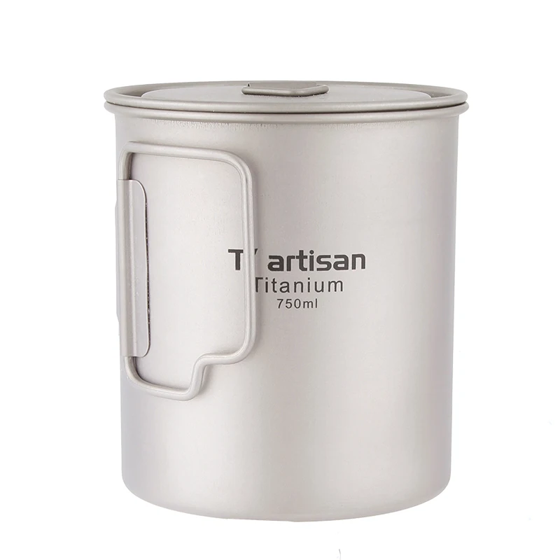 Tiartisan 750ml Outdoor Camping Pure Titanium Mugs Pot Folding Handle Portable Picnic Cookware