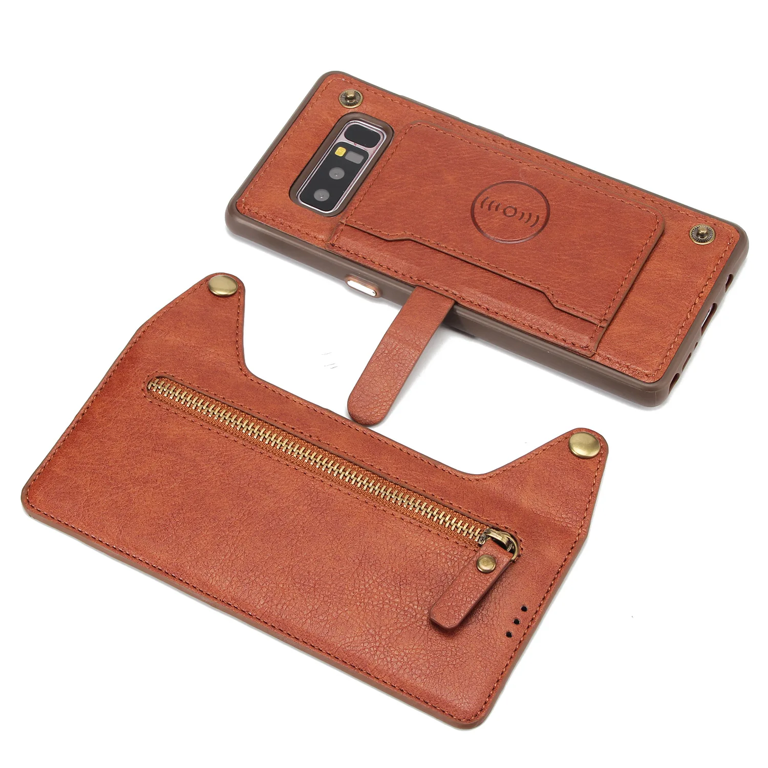 10PCS Multi-Functional Zipper Pocket Flip Leather Case for Samsung S8 S9 Plus Genuine leather Phone Cover Bag for Samsung Note8