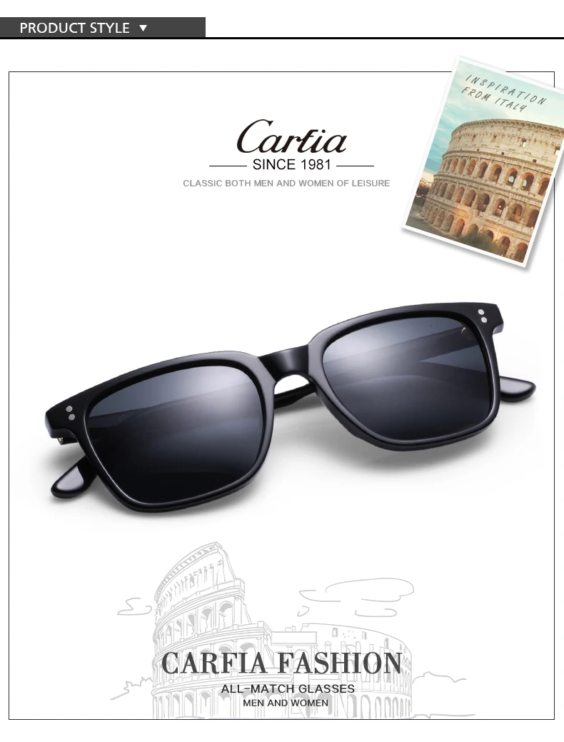 Carfia Brand Designer HD Polarized Vintage Sunglasses Men's Square Driving  Eyewear Fashion Retro Sun Glasses 100% UV Protection