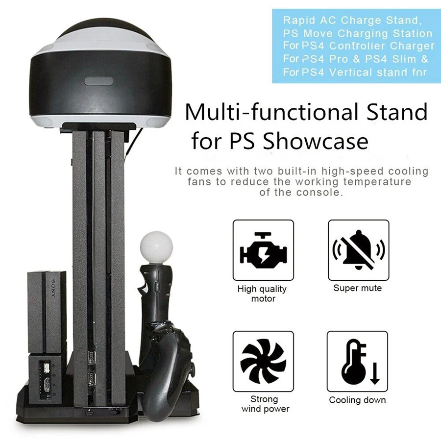  PS4 Pro Slim & PS VR Multifunctional Vertical Cooling Stand Cooler PS Move & PS4 Controller Chargin