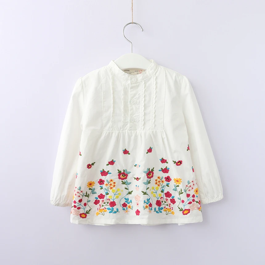 Girls White Blouse Long Sleeve Toddler Girl Cotton Shirt Floral