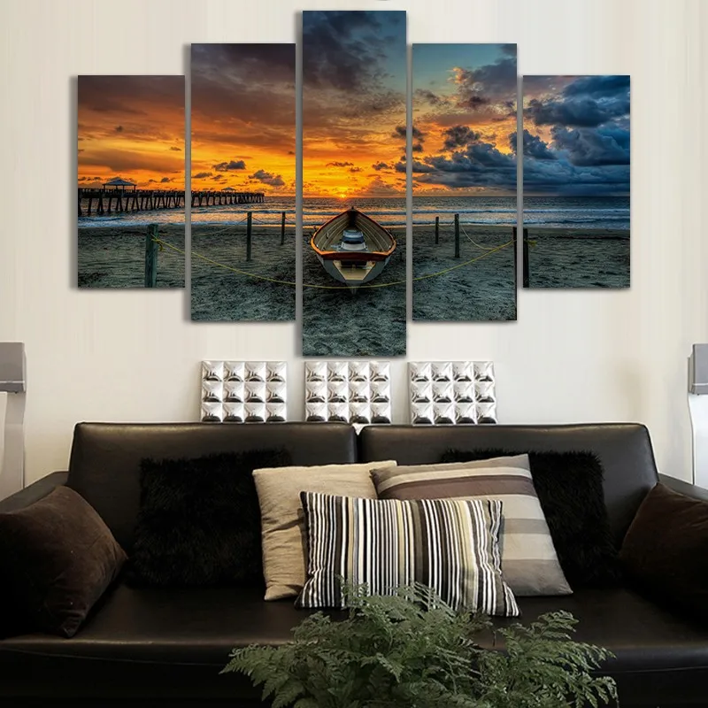 

Wholesale 5Pcs Boat Sunset and Tree Oil Painting Print Painted Oil Painting On Canvas Oil Painting for Home Decor Wall Decor