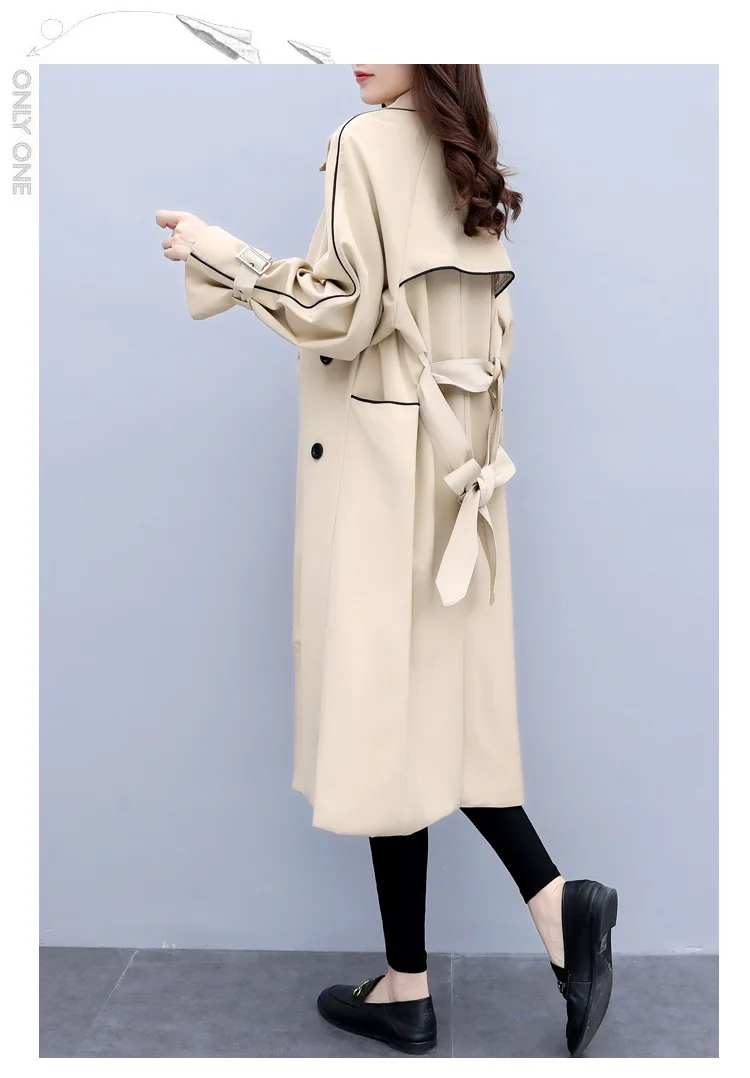 Trench Coat for Women Streetwear Double Breasted Turn-down Collar Spring/Autumn Coat Women's Overcoat with Pocket