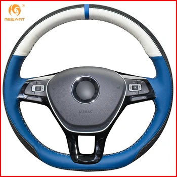 

MEWANT White Blue Genuine Leather Black Suede Steering Wheel Cover for Volkswagen VW Golf 7 Mk7 New Polo Jetta Passat B8 Tiguan