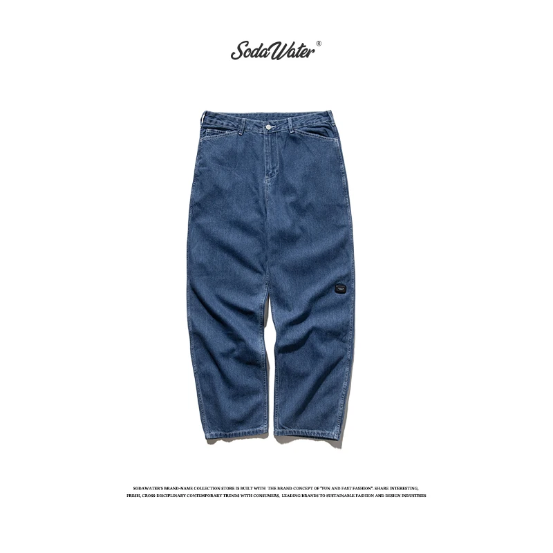 Sodaводяные прямые джинсы мужские осенне-зимняя уличная мода хлопковые джинсовые брюки для мужчин японский стиль повседневные свободные джинсы брюки 93356W