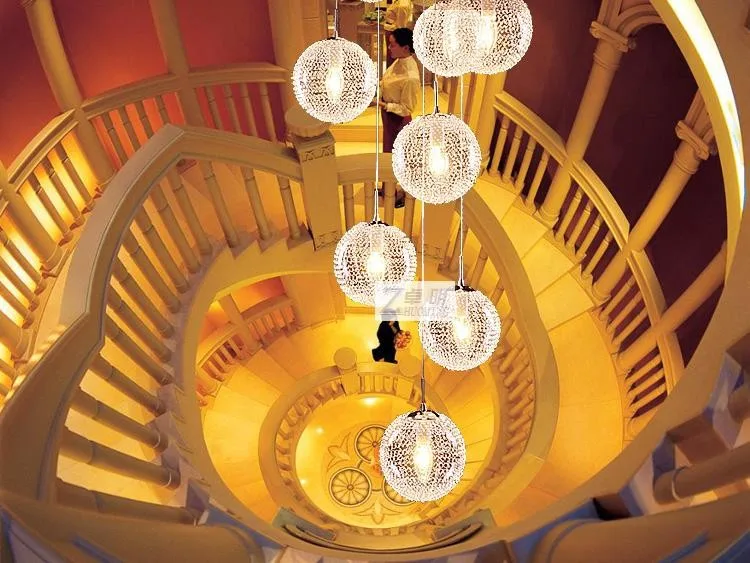 Современный Большой светодиодный светильник для лестниц, длинный стеклянный шар, потолочный светильник с 10 шариками, светильник для установки, Домашний Светильник