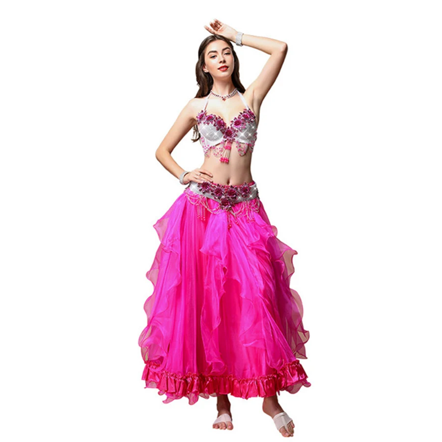 

Belly Dancing Suit Dance Suit Adult Female 2018 New Oriental Dance Costume Belly Dance Costume 3 Kits Top Vest Bra Belt Skirt