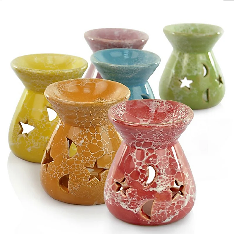 

1Pcs Ceramic Essential Oil Lamps Hollow Stars Moon Pattern Simple Essential Oil Fragrance Tea Light Candle Holder S $