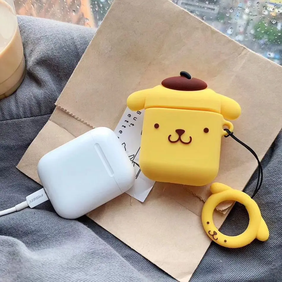 For AirPods Case Cute Cartoon Puppy Dog Earphone Case For Apple Airpods 2 Silicone Lovely Protector Cover with Finger Ring Strap