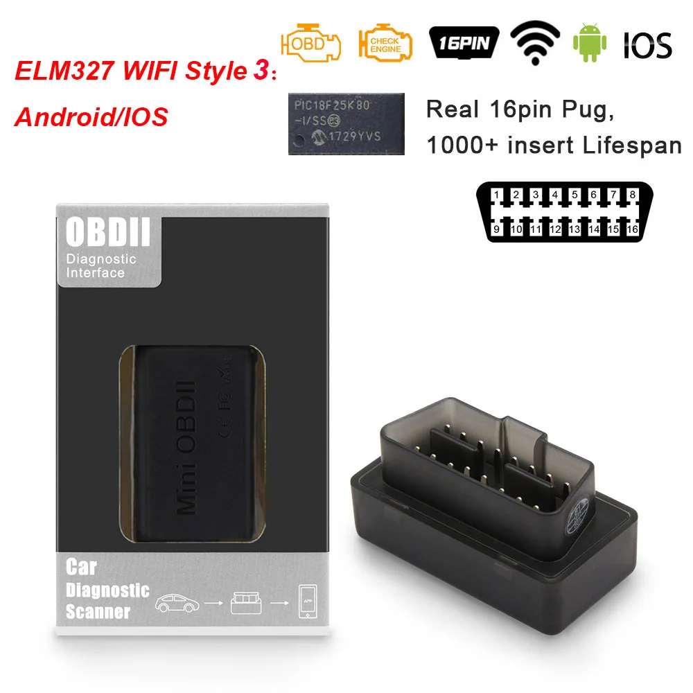 Cylinder Stethoscope OBD2 elm327 V1.5 wifi PIC18F25K80 Scanner ELM 327 V 1 5 wi-fi odb2 for Android/IOS OBD 2 OBD2 Adapter Car Diagnostic Auto Tool small car inspection equipment Code Readers & Scanning Tools