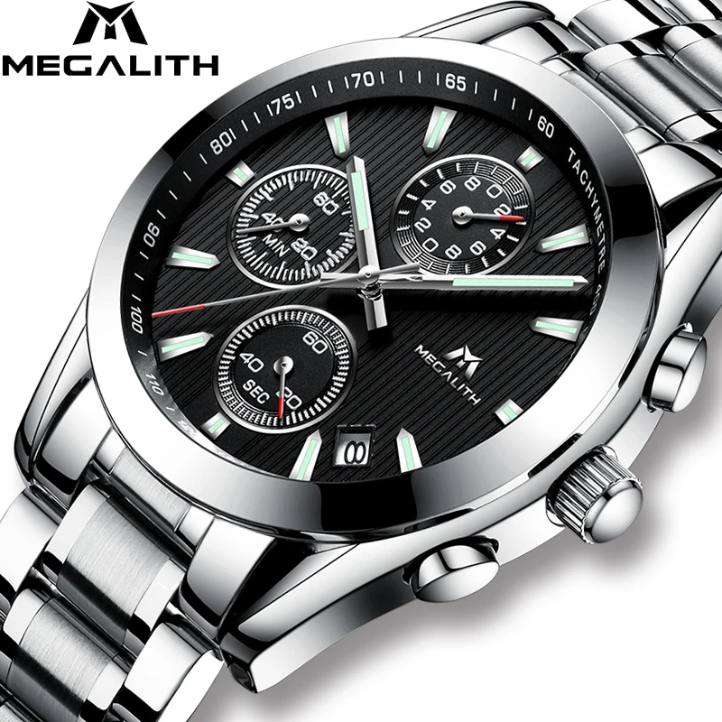 Vente MÉGALITHE Montre Hommes Horloge Sport Militaire Quartz Montre Étanche De Luxe Chronographe En Acier Inoxydable Montre Bracelet Relogio Masculino