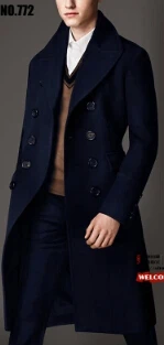 S-6XL!, плюс размер, мужское Брендовое приталенное повседневное длинное пальто, модное двубортное мужское шерстяное пальто, шерстяное пальто, костюмы - Цвет: Синий