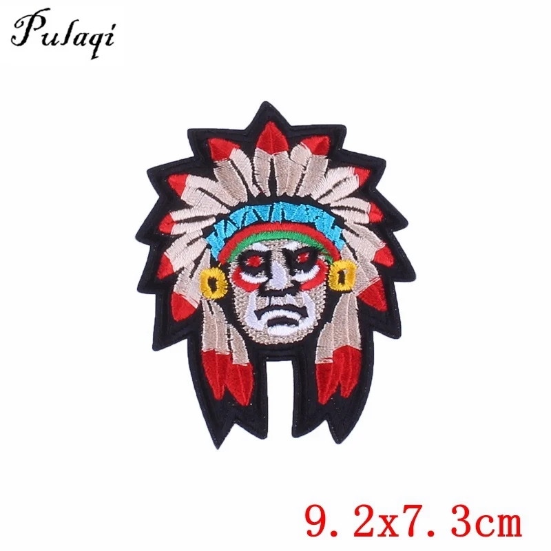 

Pulaqi Military Cropped Patches Skull Indian Style Embroidery Iron On Patch Clothes Stickers Diy Accessories Sewing Applique F