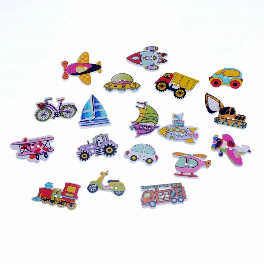 

Free Shipping 50PCs Random Mixed Decorative Lovely Conveyance 2 Holes Sewing Wood Buttons Flatblck Scrapbooking