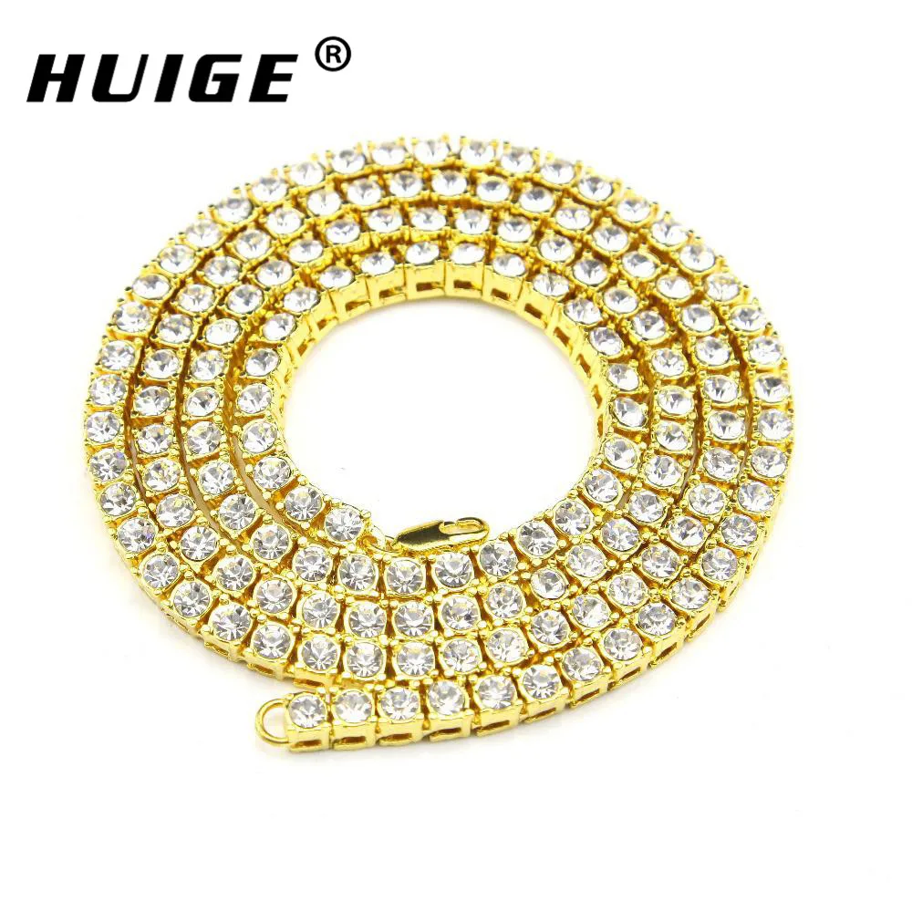 Gold Tone Iced Out Necklace 1 Row Simulated Diamond Hip Hop Chain 24inch 36inch Mens Gold