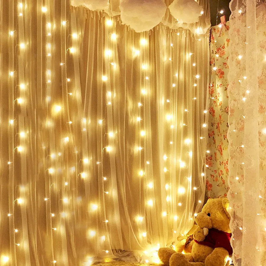 

Thrisdar 3X2M 3X3M LED Curtain Christmas Fairy String Light Garland Outdoor Holiday Wedding Party Window Icicle Light