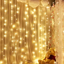 Thrisdar 3X2M 3X3M LED Curtain Christmas Fairy String Light Garland Outdoor Holiday Wedding Party Window Icicle Light