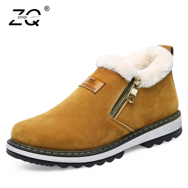 

ZOQI Keep Warm Casual Shoes Men Sneakers Zip Fur Winter Shoes Men Suede Leather Ankle Loafers Men Mocasines Zapatos Hombre 2018