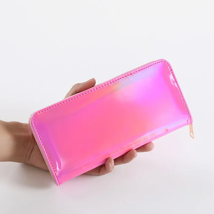 Корейский модный женский длинный голографический кошелек, женский клатч, лазерные держатели для карт, сумка для денег, карман для монет, чехол, кошелек - Цвет: hot pink