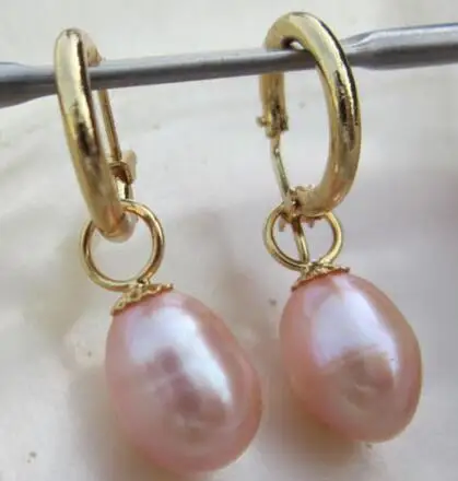 

Free shipping CHARMING A PAIR 10-12MM NATURA PINK PEARL EARRING 14K/20 YELLOW HOOK