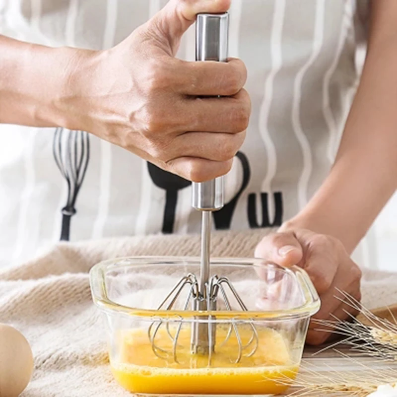 

Stainless steel Semiautomatic Eggbeater Cream Mixer Press Stirrer Egg Whisk Manual Pressure Rotary Eggbeater Stiring Stick 1pcs