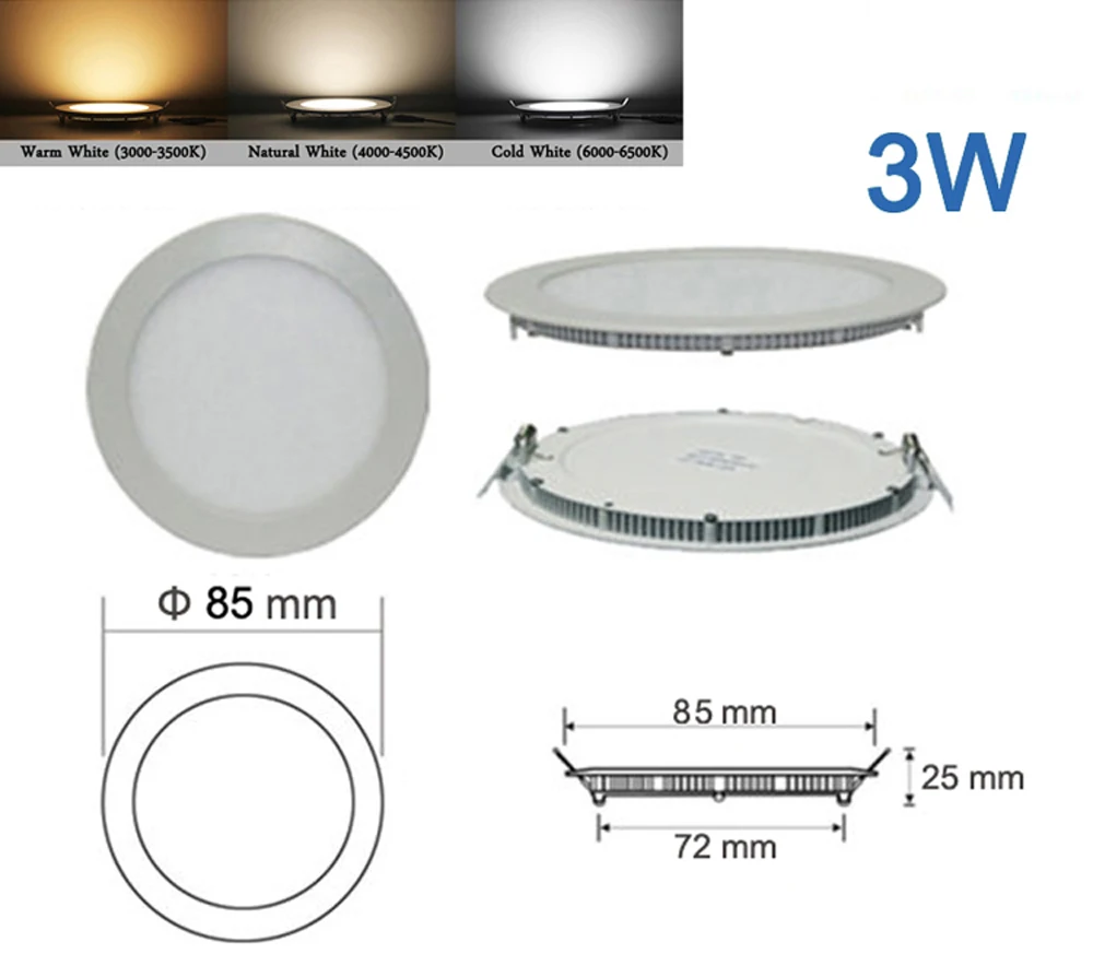 Ultra Thin LED Panel Downlight 3W 6W 9W 12W15W 18W Round/ Square LED Ceiling Recessed Light AC85-265V LED Panel dimmable lamps