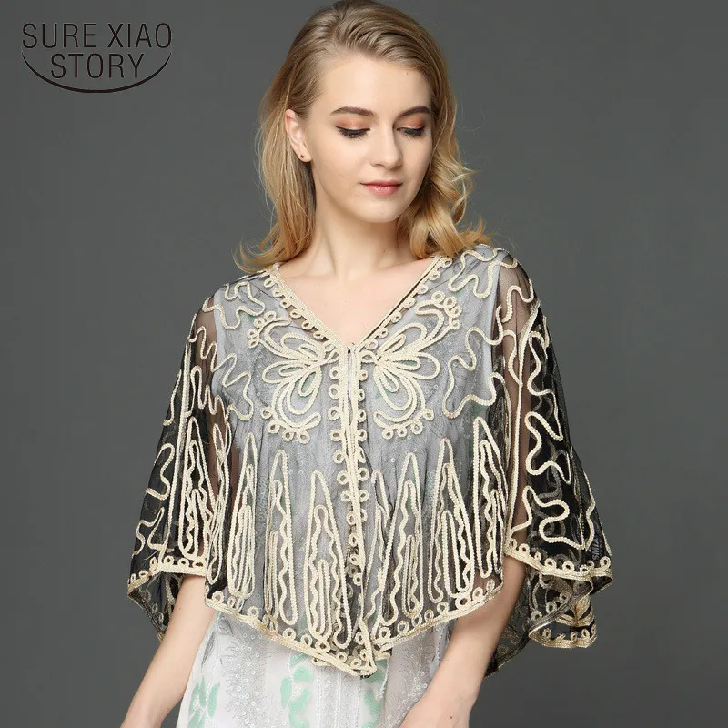 

2018 Plus Size Women 's Spring and Summer jacket coat New fashion Lace Outer Blouse Bat Sleeved Short Coat 380A 30