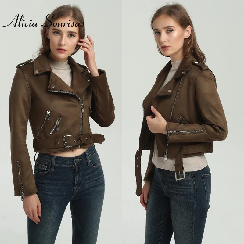 Женская куртка из искусственной замши, Женская коричневая кожаная куртка, Весенняя женская мотоциклетная модная уличная винтажная куртка AS0332