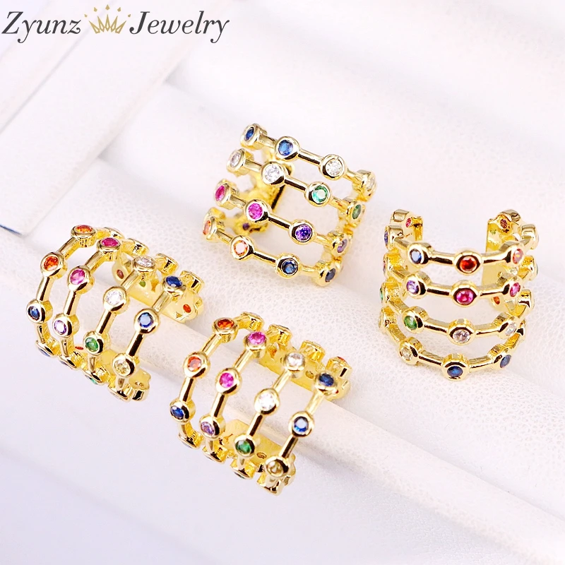 

5Pairs, Rainbow NO Piercing Colorful Micro Pave Crystal Zirconia Gold Color Clip On Cuff CZ Earring Layer Ear Cuff