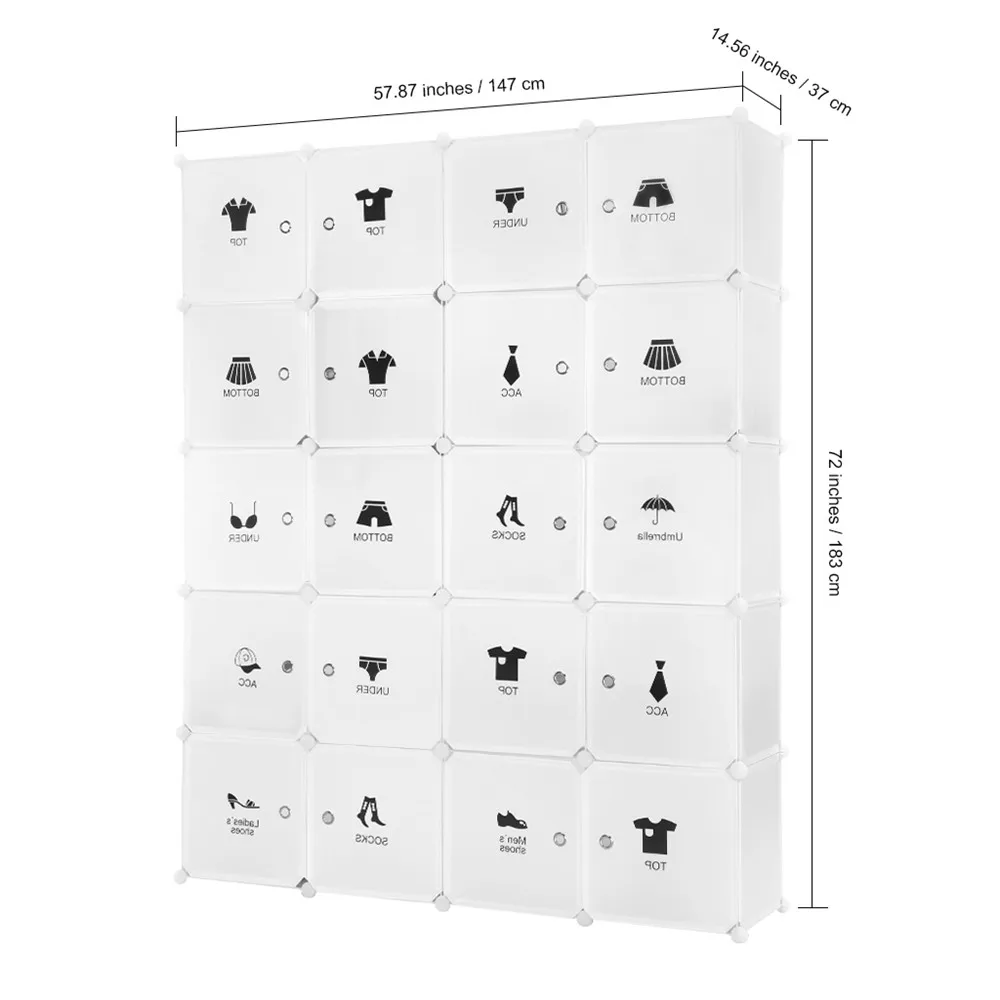 LANGRIA 20-Cube DIY Shelving Storage Organizer Interlocking Modular Closet with Doors, Simple Hanging Rod, Clothing Fashion Icon9