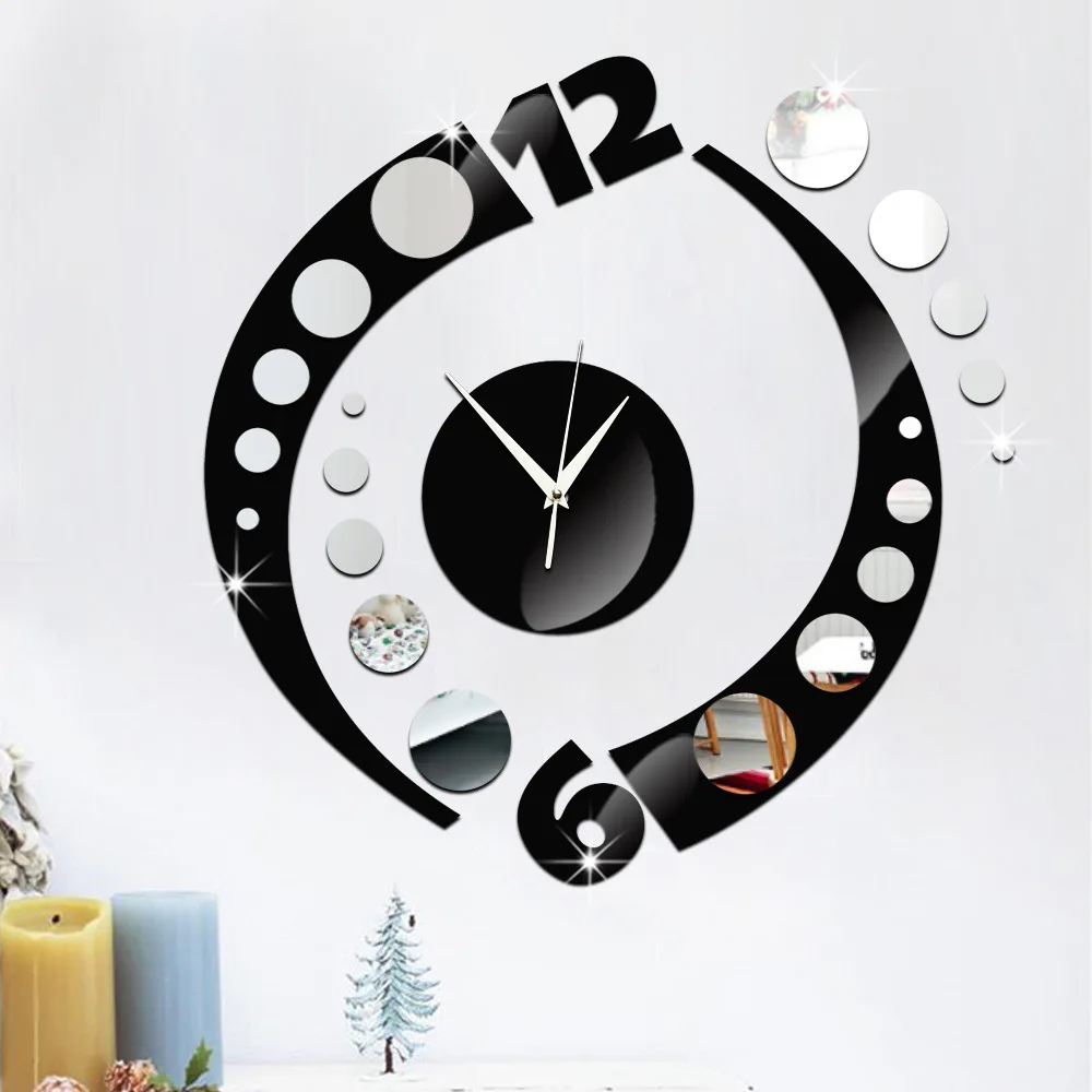 new creative arc double color acrylic mirror wall clock watch stereo