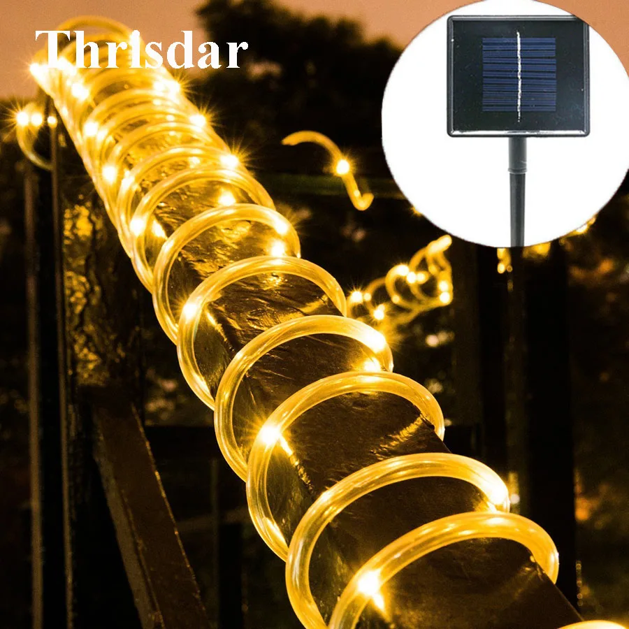 

Thrisdar 12M 100 Rope Tube Solar Led String Copper Wire Fairy Light Garland Party Wedding Fairy Light Outdoor Garden Fence Light