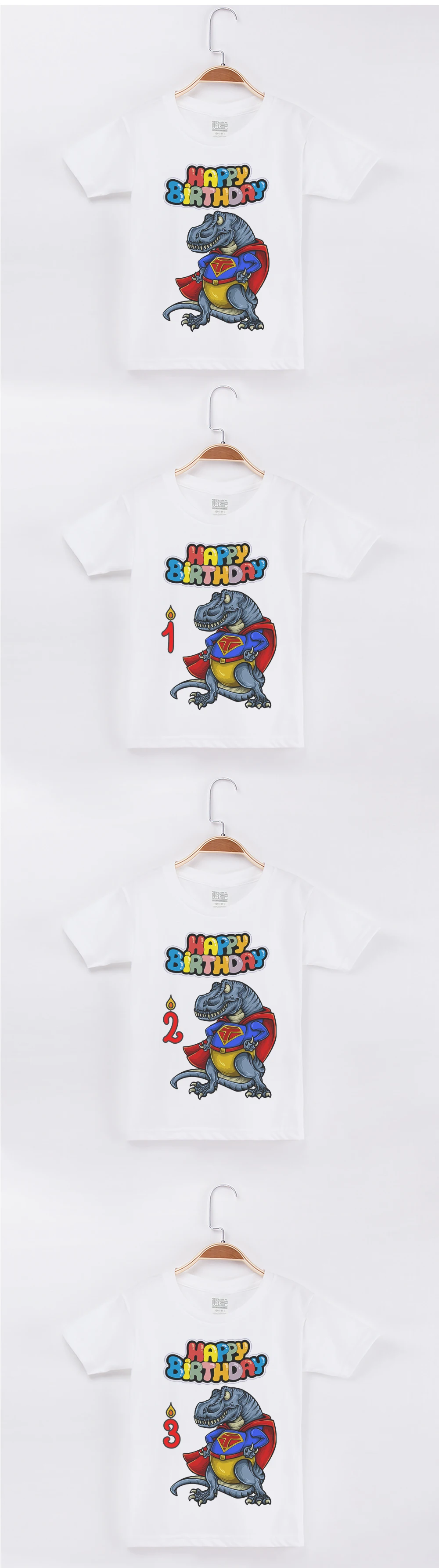 Новое поступление, детская одежда, футболка для мальчиков, на день рождения, с принтом динозавра, Супермена, хлопковая короткая детская одежда топы для девочек, футболка для мальчиков